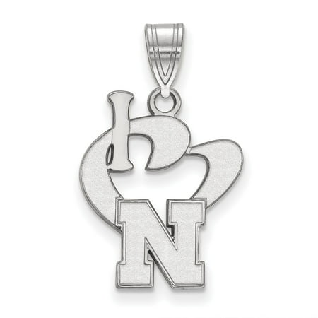 925 Sterling Silver Rhodium-plated Laser-cut University of Nebraska Heart Pendant 